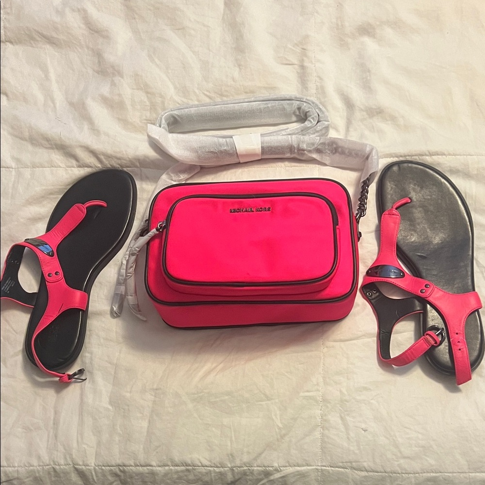 Michael Kors Neon Pink Crossbody Bag and Matching Sandals